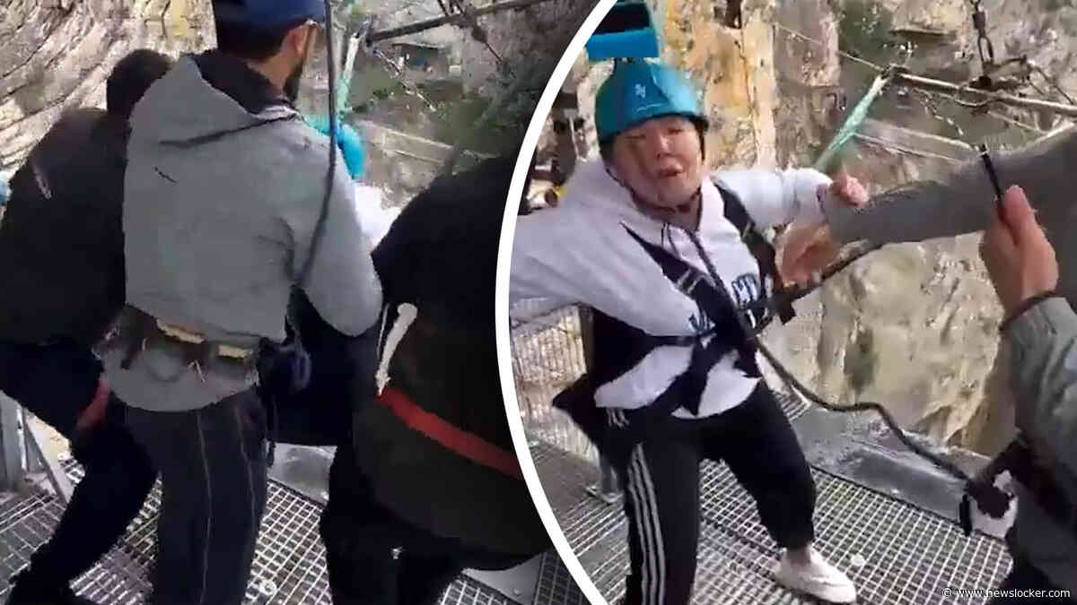 Doodsbange toerist wordt met geweld van zipline geduwd