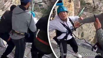 Doodsbange toerist wordt met geweld van zipline geduwd