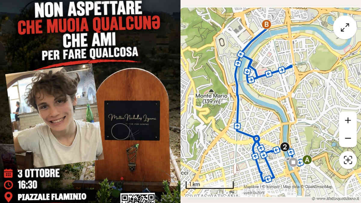 A Roma un corteo di sensibilizzazione sulle norme di sicurezza stradale in ricordo di Mattia Nicholas Liguori, travolto a 17 anni in corso Francia