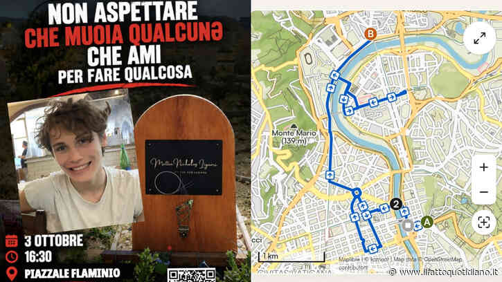 A Roma un corteo di sensibilizzazione sulle norme di sicurezza stradale in ricordo di Mattia Nicholas Liguori, travolto a 17 anni in corso Francia