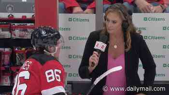 Olympics hockey hero Jack Hughes told to 'lighten up' after blunt response to reporter's joke in awkward mid-game interview