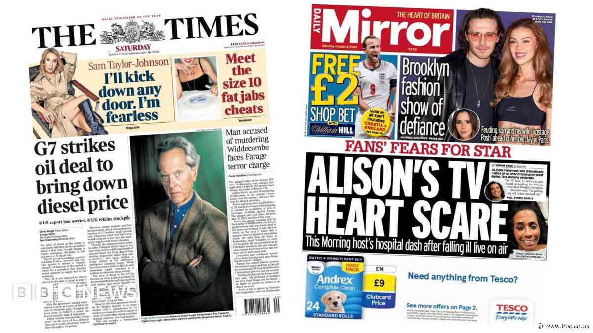 The Papers: 'G7 strikes oil deal' and 'Alison's TV heart scare'