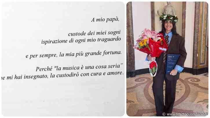 “A mio papà, custode dei miei sogni, ispirazione di ogni mio traguardo e per sempre, la mia più grande fortuna”: la dedica di Sofia Daniele al padre Pino nel giorno della sua laurea
