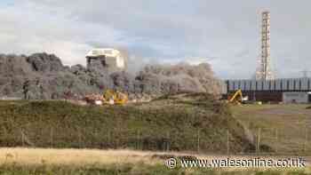 Welsh power station erupts in cloud of smoke and crumbles to the ground in dramatic scenes
