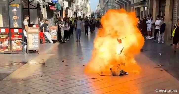 Firefighter is engulfed in flames as France rocked by school protests