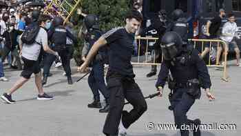 Spanish protests against holidaymakers explode into violence as riot police charge fence-hurling demonstrators amid fight for tax hikes on tourist apartments