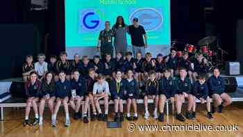 North East school hosts American football legend and Super Bowl winner for 'fantastic' day