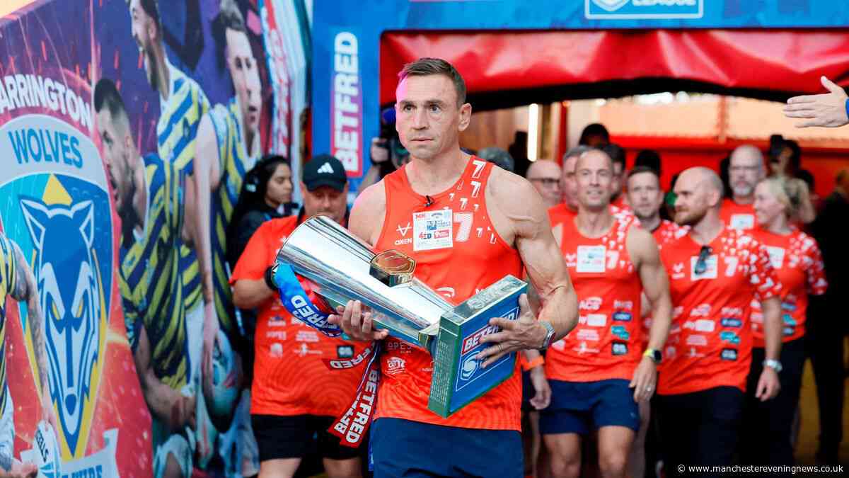 Rugby legend Sir Kevin Sinfield completes massive charity challenge before watching his son clinch Super League title