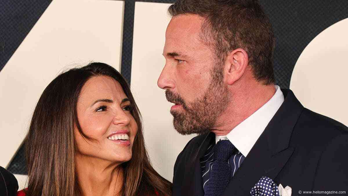 Matt Damon's wife, 50, stands out from the crowd in hot red suit as she giggles with Ben Affleck