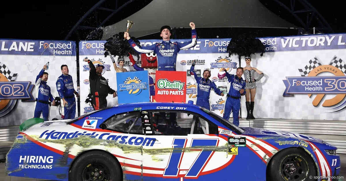 Corey Day prevails in jaw-dropping battle for NASCAR O'Reilly win at Las Vegas