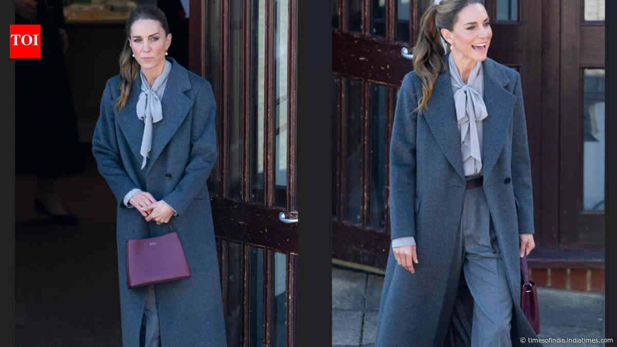Kate Middleton’s latest autumn look has it all: A chic charcoal coat, bow blouse and a new Smythson bag