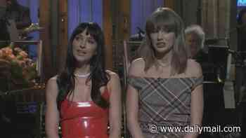 Taylor Swift makes surprise SNL appearance as she crashes Dakota Johnson's monologue and jokes about being her 'breakup therapist'... before Travis Kelce shoutout