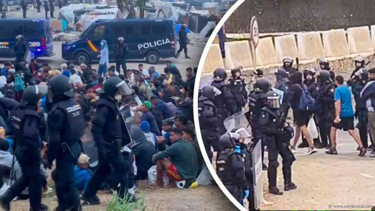 Spaanse politie ontruimt migrantenkamp op strand Ceuta
