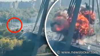 Beelden: Russische drone valt brug in Kiev aan
