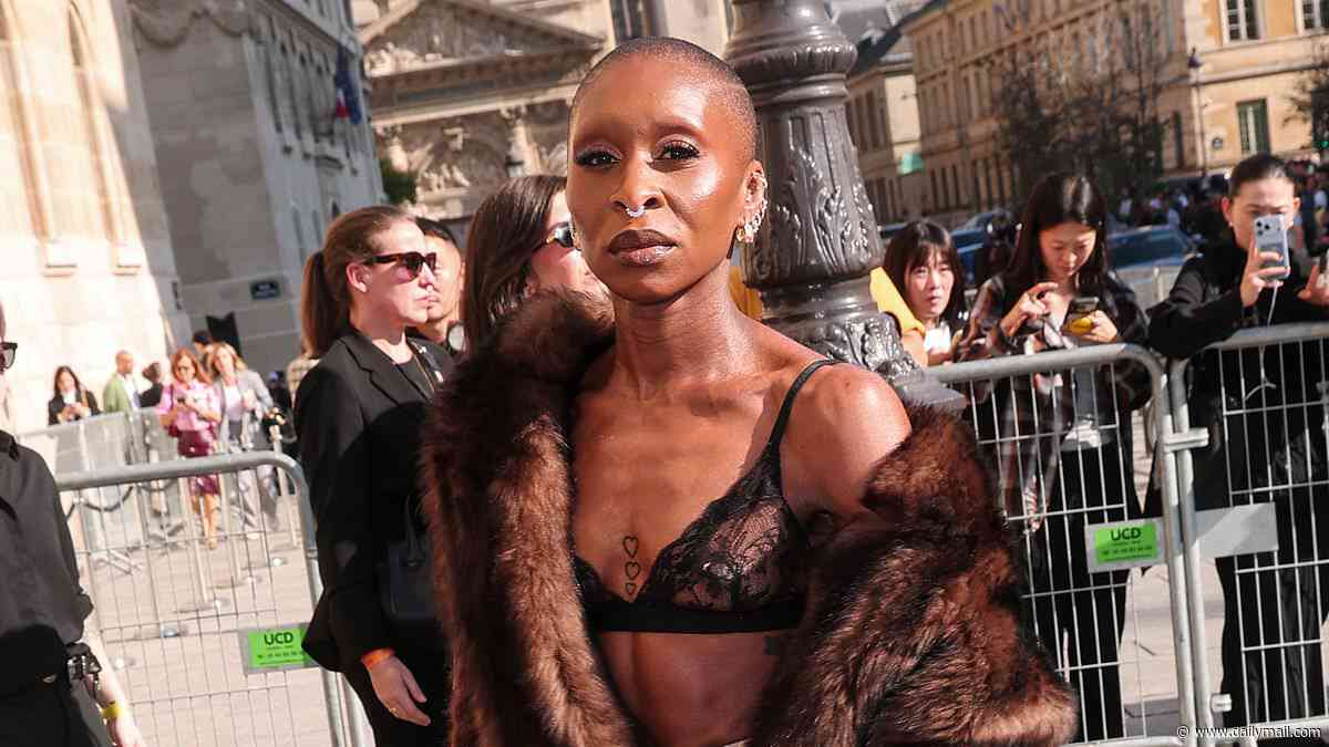 Cynthia Erivo dazzles in a lace bralette and glitzy midi skirt as she joins glamorous Naomi Watts at star-studded Valentino show during PFW