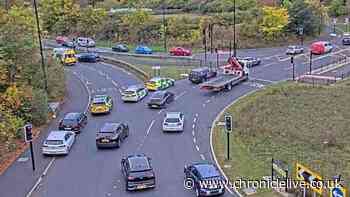 Huge emergency response on busy Tyneside roundabout after motorbike crash