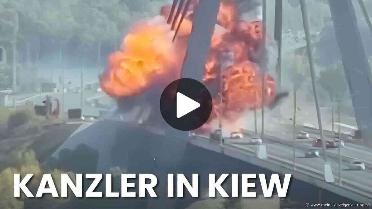 Video zeigt Einschlag von Drohne in Kiew-Brücke – während Merz die Stadt besucht
