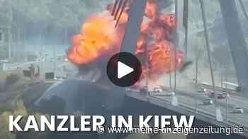 Video zeigt Einschlag von Drohne in Kiew-Brücke – während Merz die Stadt besucht