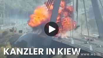Video zeigt Einschlag von Drohne in Kiew-Brücke – während Merz die Stadt besucht