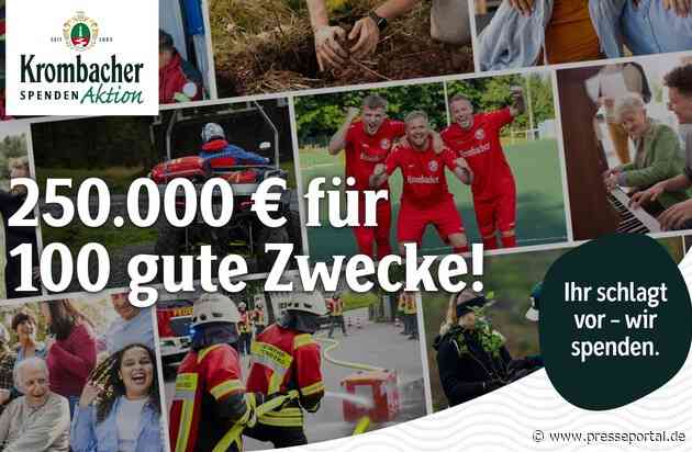 250.000 Euro für 100 gute Zwecke: Jetzt Vorschläge für die Krombacher Spendenaktion einreichen