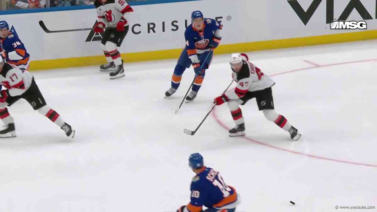 Victor Eklund scores a goal against the New Jersey Devils