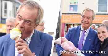 Nigel Farage coos over newborn baby and licks lemon top on visit to Redcar