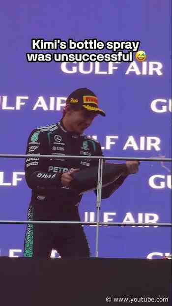 You’d think he’d have gotten the hang of this by now! 🏆🍾  #f1 #mercedesf1#kimiantonelli