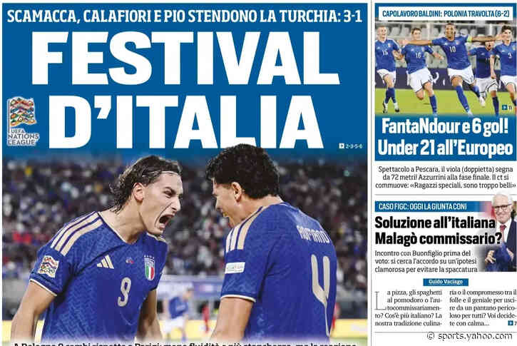 Today’s Papers: ‘Festival of Italy’ as Azzurri beat Turkiye and Malagò set to become his own commissioner