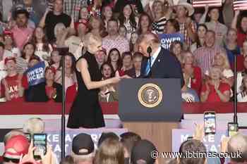 Trump Appears to Eye Harp's Legs Before Calling Her a 'Perfect Person' as She Delivers Red-Dyed Diesel Order at Nebraska Rally