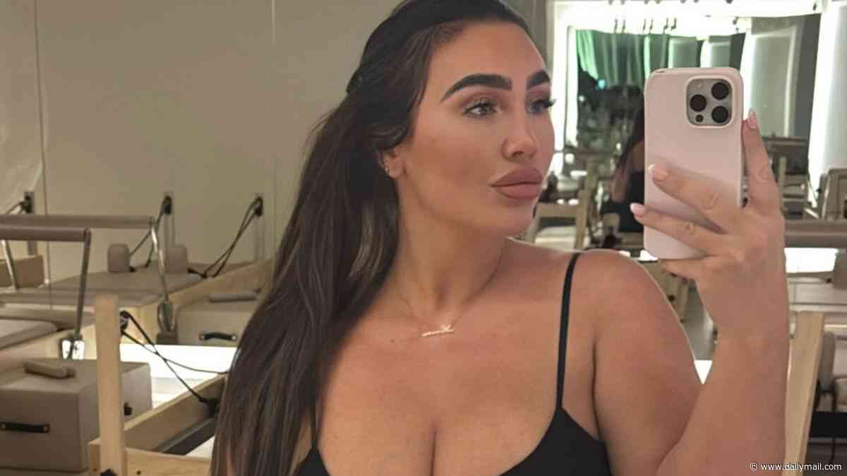 TOWIE's Lauren Goodger works up a sweat in low-cut gym gear as she heads to a reformer Pilates class