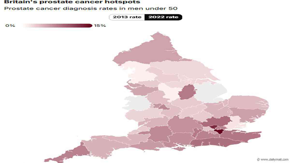 Mapped: Britain's prostate cancer hotspots - as study finds disease has shot up 300 per cent in young people