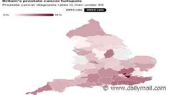 Mapped: Britain's prostate cancer hotspots - as study finds disease has shot up 300 per cent in young people