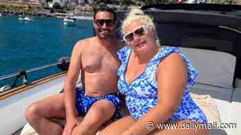 Gemma Collins poses in a plunging swimsuit as she joins shirtless fiancé Rami Hawash on an Italian boat trip after revealing his 'drinking problem' pushed them to breaking point