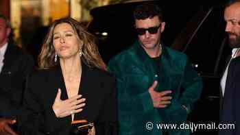 Justin Timberlake lets dramatic wife Jessica Biel have her moment on rare public appearance together... after marking 14th wedding anniversary two years after DWI scandal