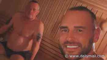 Katie Price's ex Lee Andrews seemingly confirms he's out of prison as he returns to social media with a shirtless sauna snap alongside his dad - after rebranding himself as 'Britain's Bad Boy'