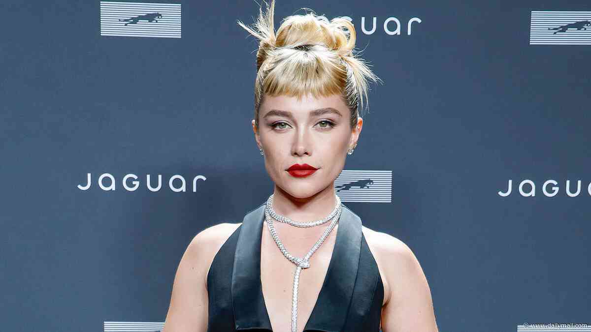 Florence Pugh stuns in a plunging waistcoat dress as she leads the star turnout at the launch of Jaguar's new £120,000 electric car in New York