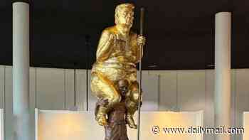 European Parliament's 'Orange Plague' insult to Trump: Statue depicting obese, naked president is put on display