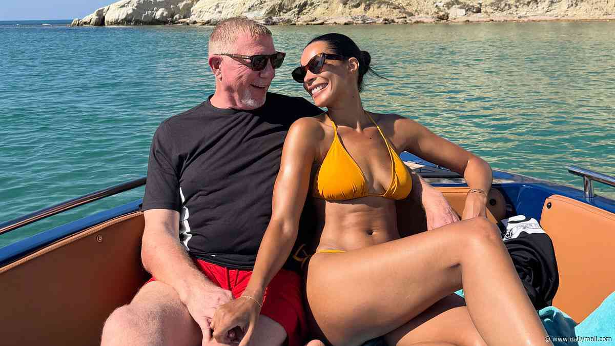 Boris Becker, 58, cuddles up to his ripped bikini-clad wife Lilian de Carvalho Monteiro, 36, and their baby as they enjoy tennis themed luxury Sicilian holiday together