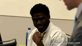 Grinning Tyreek Hill gives thumbs up in court as bitter legal battle with estranged wife continues... and judge is shown disturbing nanny cam video