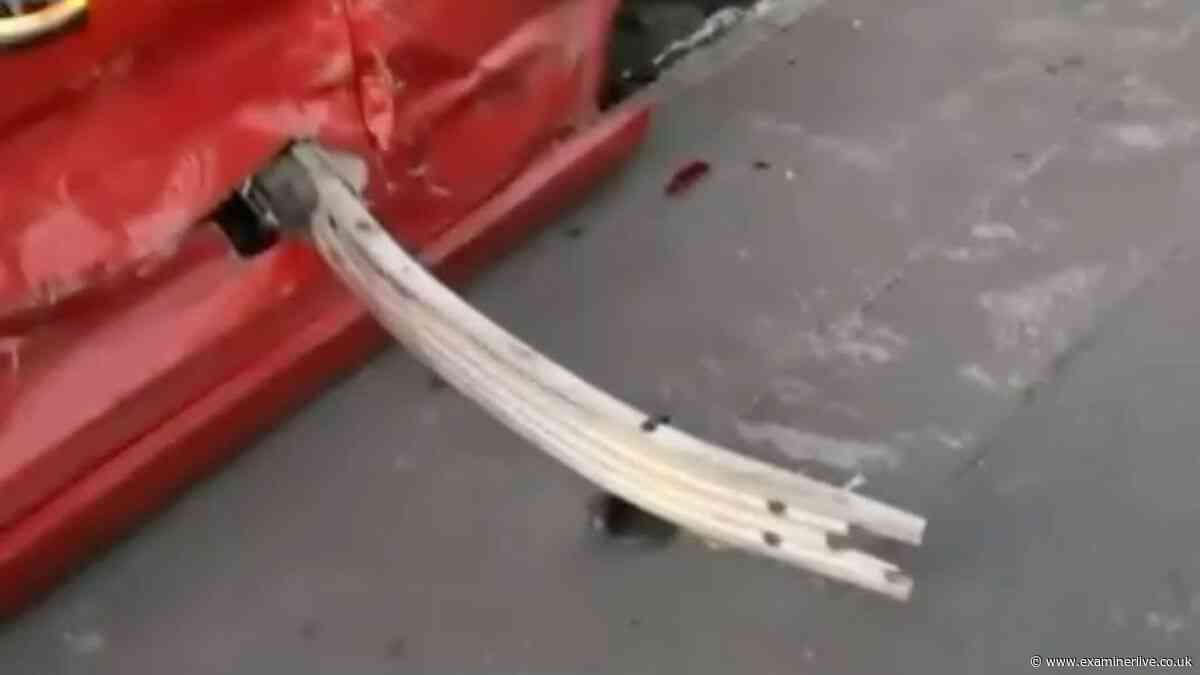 Huge beam left sticking out of car after 'serious' Bradford crash