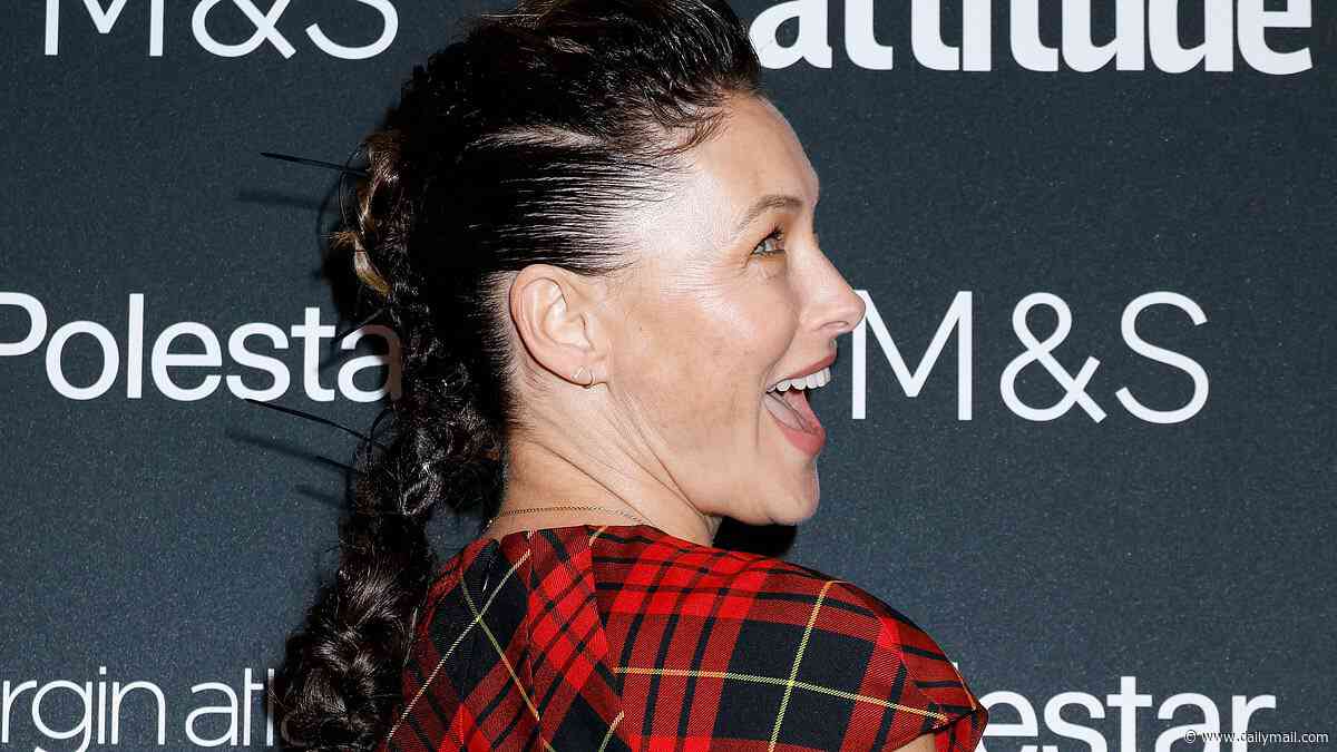 Strictly host Emma Willis debuts new rock chick look with long braid and tartan dress as she joins Kate Lawler and Alesha Dixon at the Attitude Awards