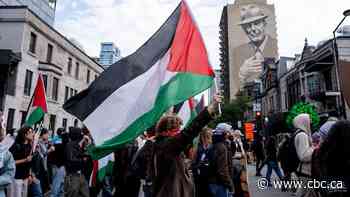 Pro-Palestinian protesters gather near McGill to denounce Israel on Oct. 7 anniversary