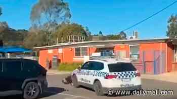 Shocking moment police car collides with teenage e-bike rider, sending him tumbling across bitumen