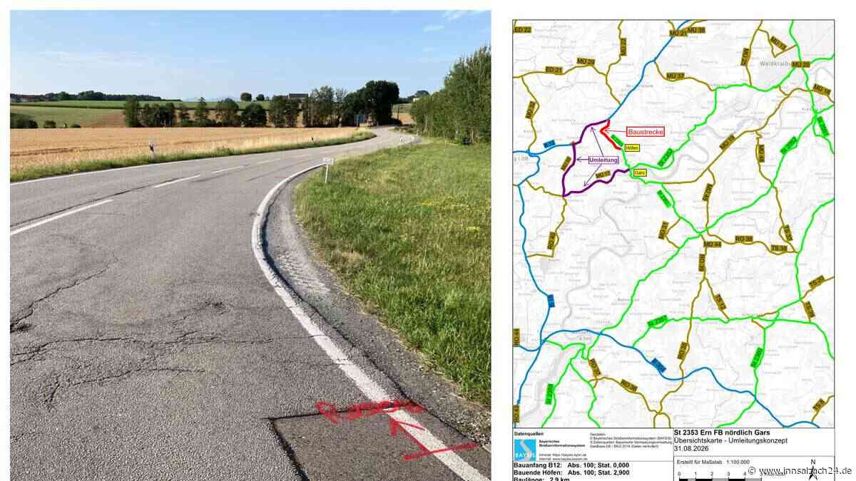 Rund drei Kilometer Bauarbeiten: Staatsstraße 2353 bei Gars am Inn voll gesperrt