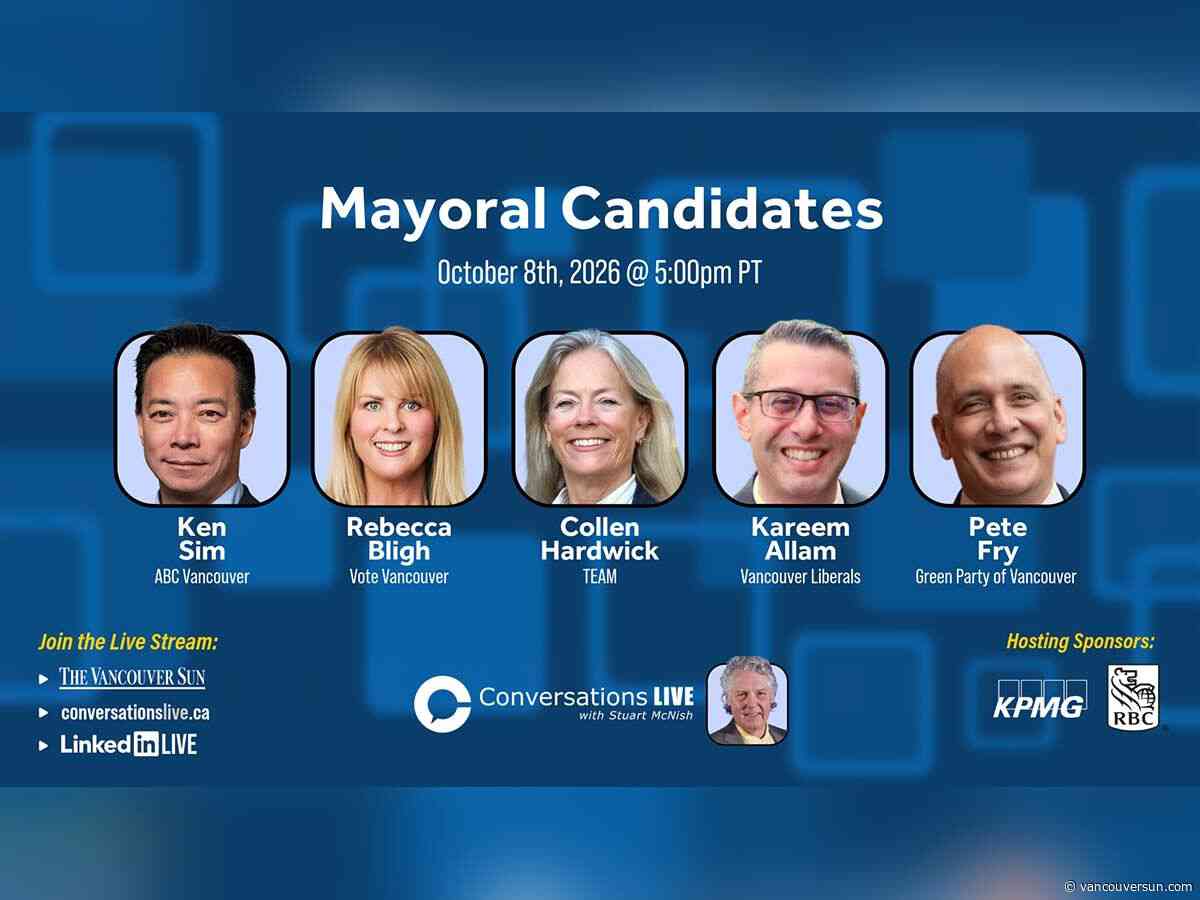 WATCH LIVE TONIGHT: 5 Vancouver mayoral candidates debate the issues