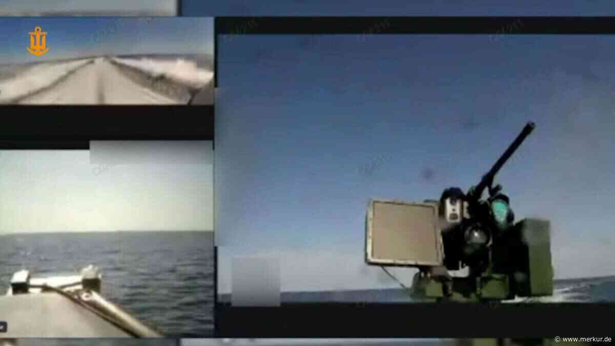 Video zeigt spektakuläres Duell: Auf Seedrohne montierter Geschützturm feuert auf russische Drohne