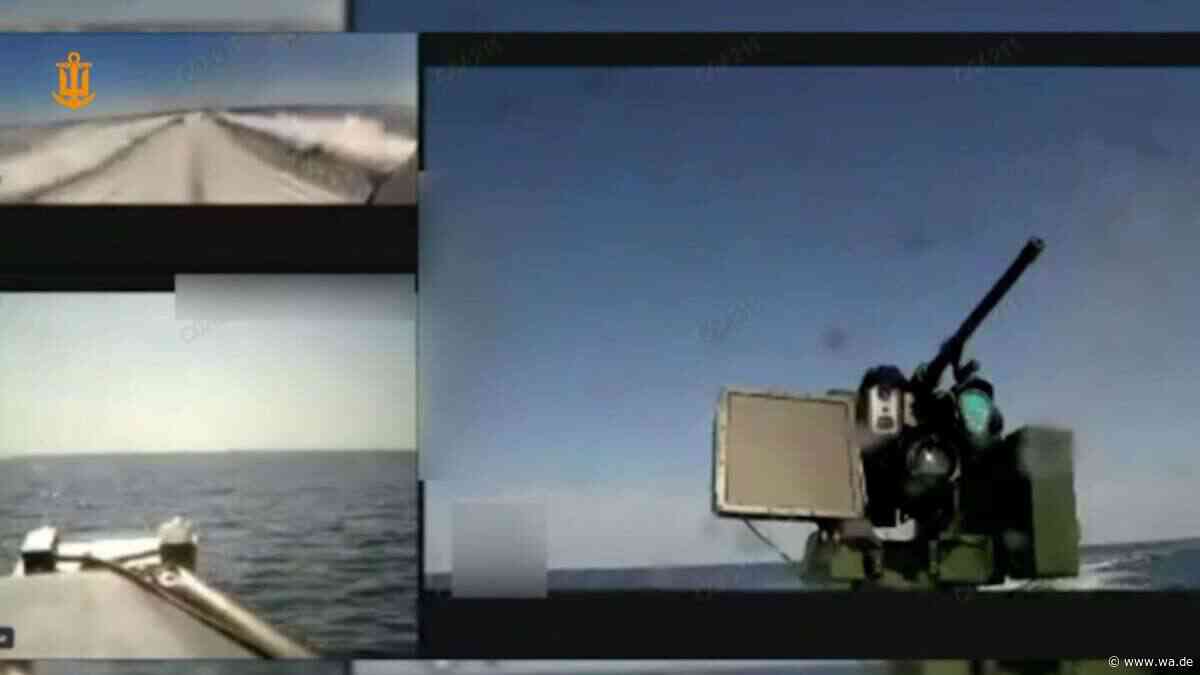 Video zeigt spektakuläres Duell: Auf Seedrohne montierter Geschützturm feuert auf russische Drohne