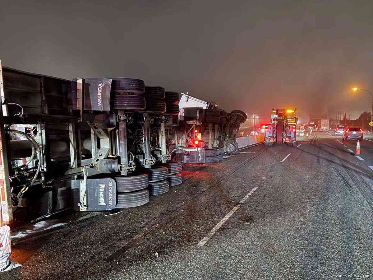 Highway 1 reopened after semi-truck overturns Thursday morning