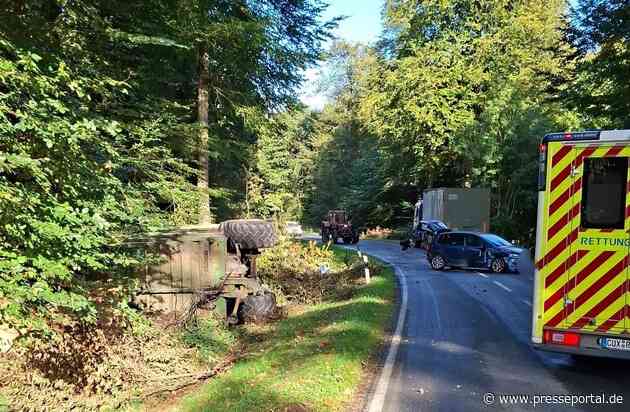 POL-CUX: Verkehrsunfall zwischen PKW, LKW und Traktorgespann nach missglücktem Überholmanöver auf der L117 im Bereich Bad Bederkesa - eine Person leicht verletzt - Hoher Sachschaden (Foto im Anhang)