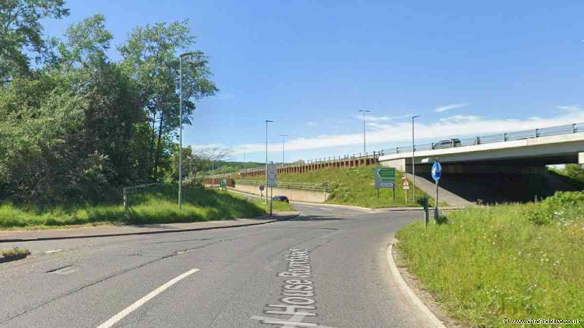 Man in his 60s injured after car smashes into post on busy Gateshead roundabout